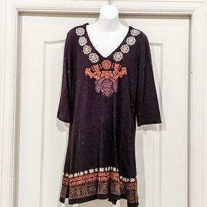 Black embroidered Johnny Was Tunic Top